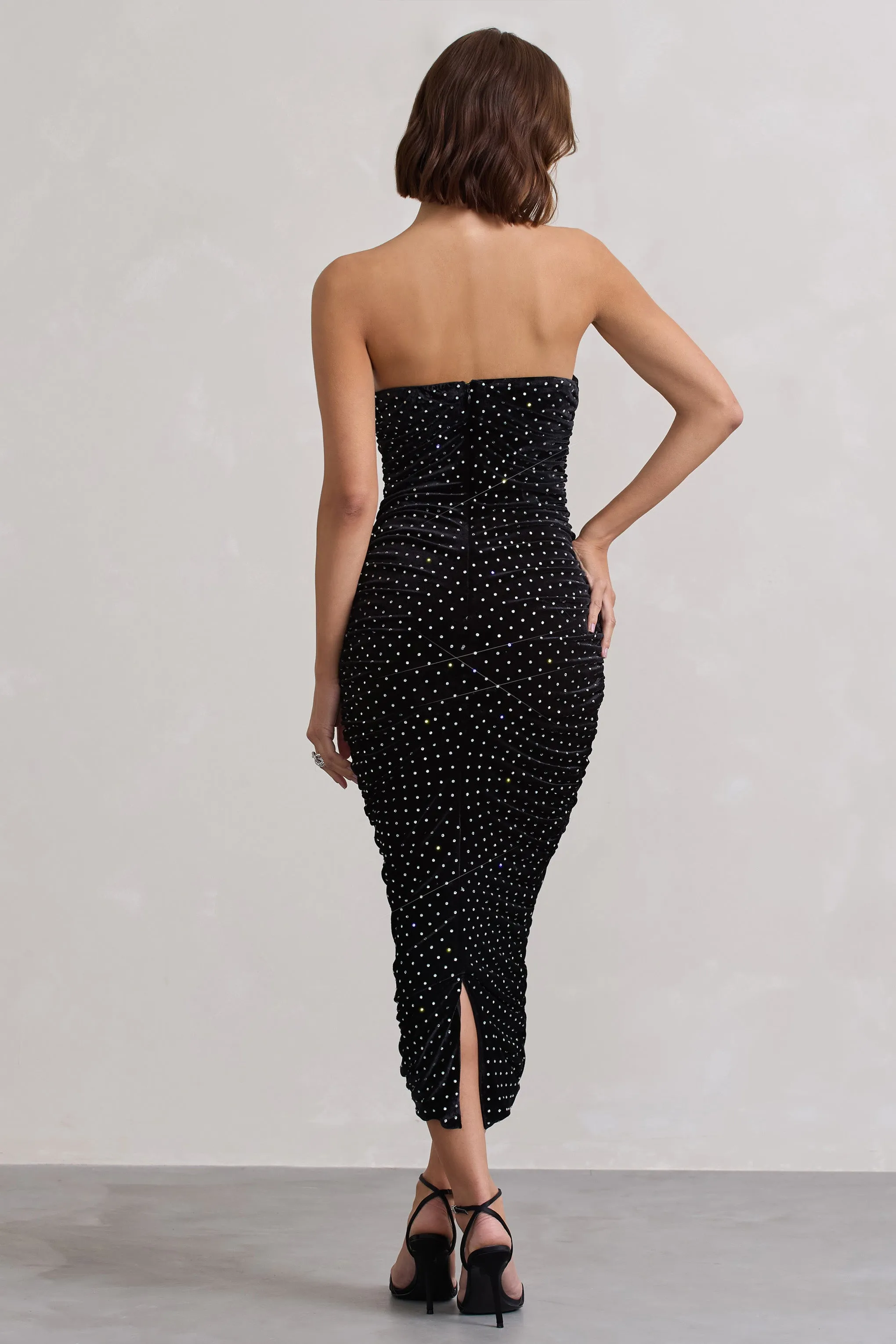 In A Daze | Black Bodycon Embellished Strapless Midi Dress sold by Club L London product image thumbnail 3