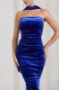 Cayenne | Cobalt Blue Velvet Halter-Neck Bandeau Maxi Dress sold by Club L London