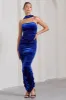 Cayenne | Cobalt Blue Velvet Halter-Neck Bandeau Maxi Dress sold by Club L London