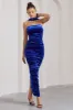 Cayenne | Cobalt Blue Velvet Halter-Neck Bandeau Maxi Dress sold by Club L London