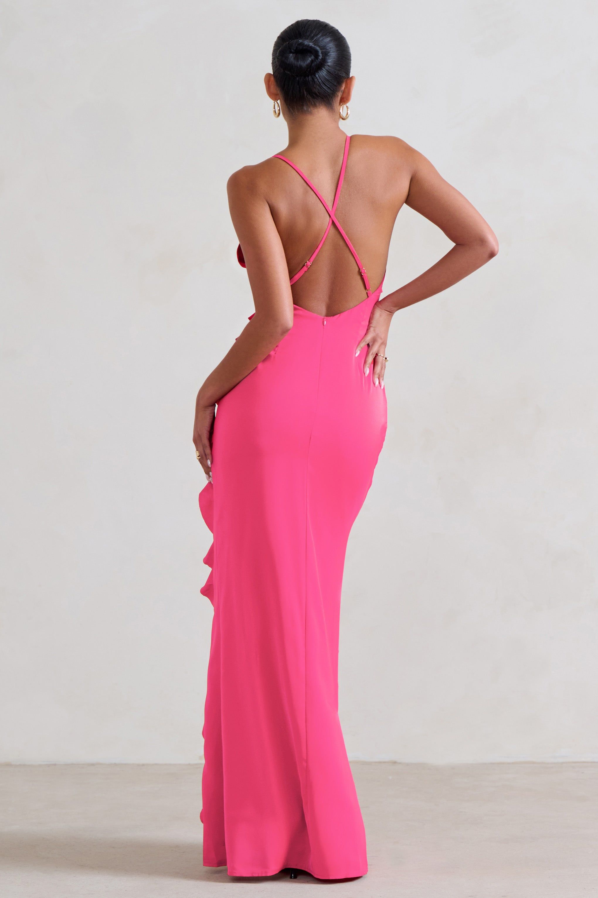 Run The World | Hot Pink Sweetheart Neckline Ruffle Maxi Dress sold by Club L London product image thumbnail 2