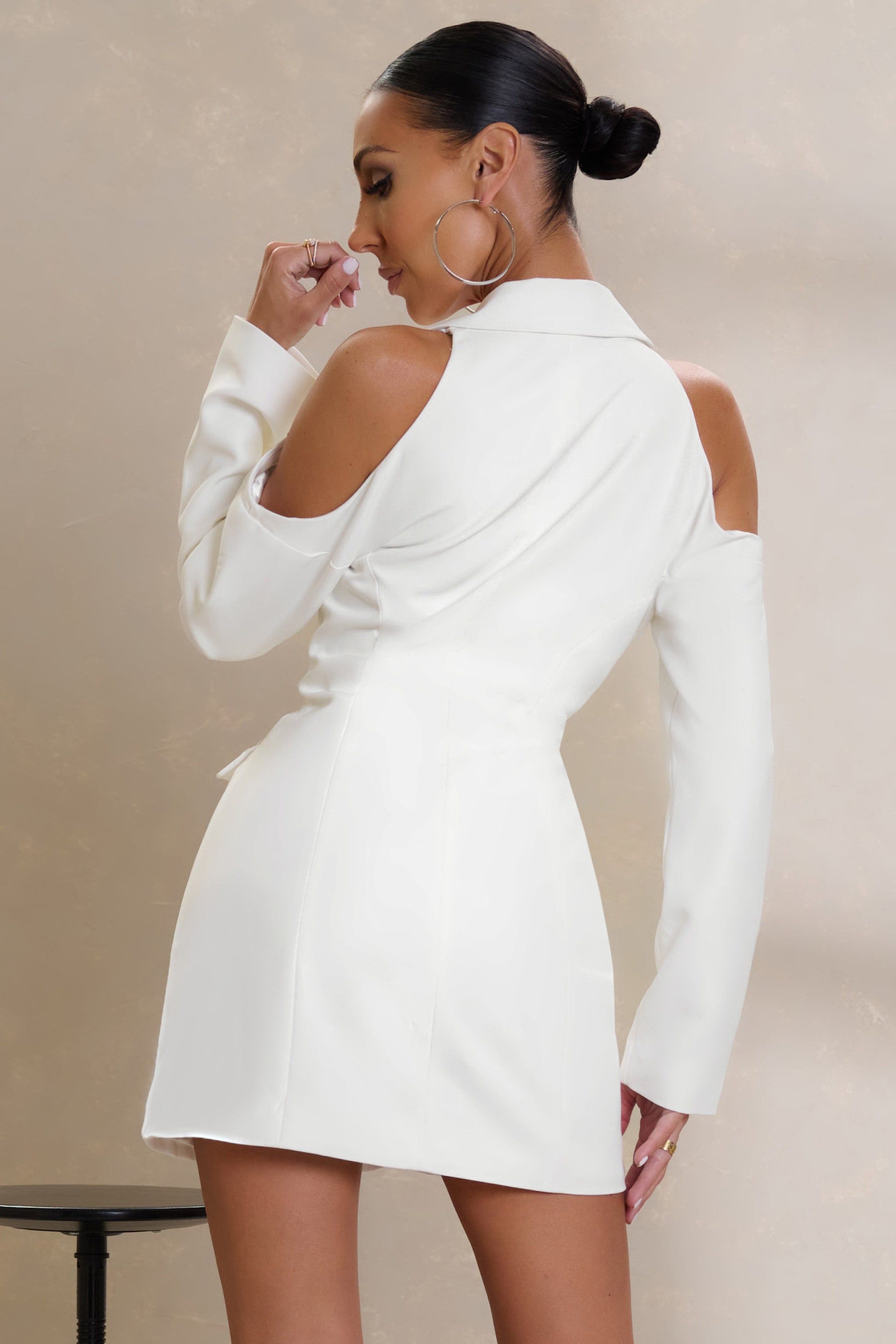 I'm Yours | Cream Cold Shoulder Lace Up Blazer Mini Dress sold by Club L London product image thumbnail 2