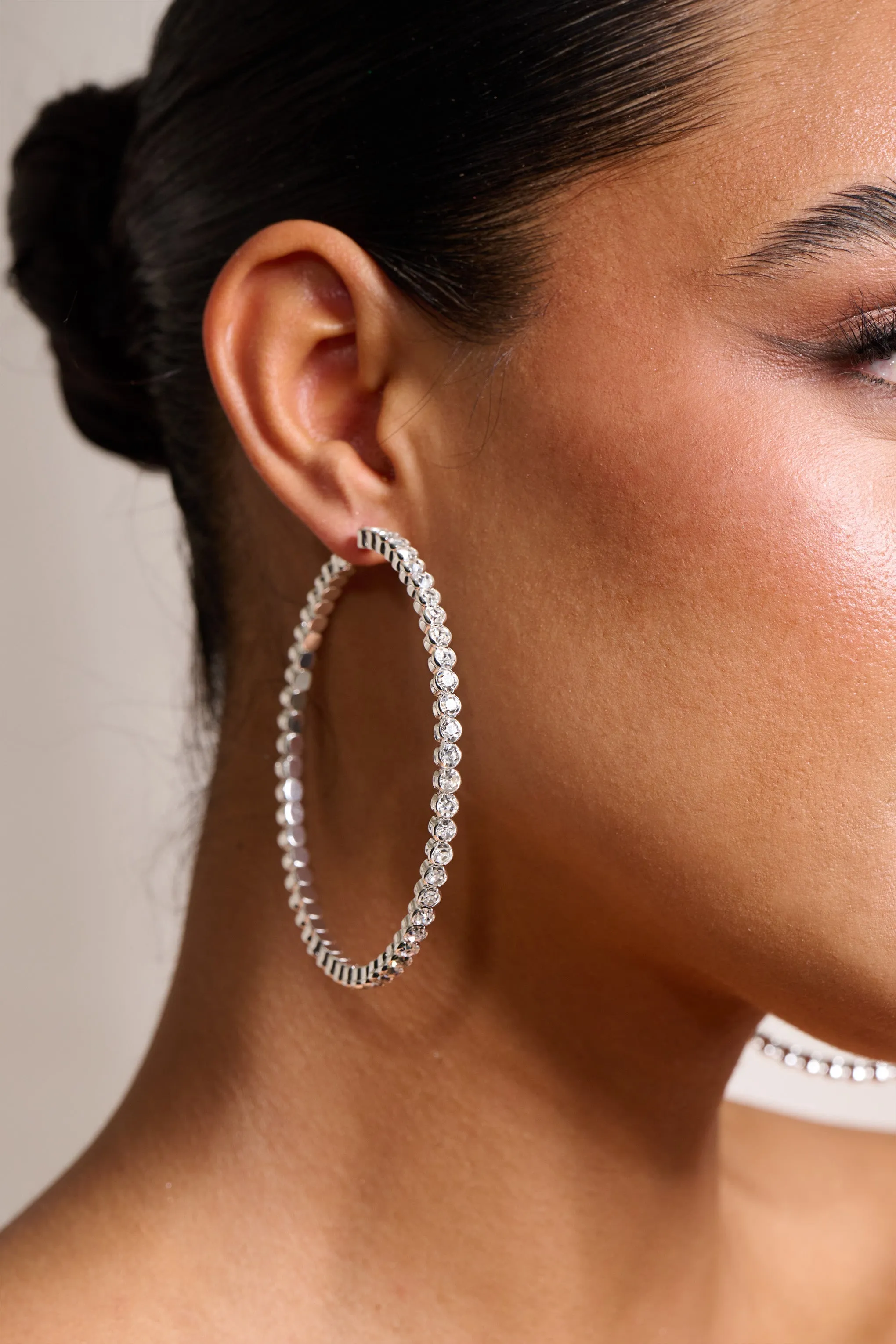 Julia | Silver Diamante Hoop Earrings sold by Club L London product image thumbnail 2
