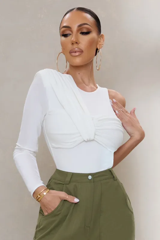 Take The Time | Off White One Sleeve Ruched  Bodysuit sold by Club L London