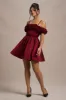 Poppy Dream | Berry Satin Floral Skater Mini Dress sold by Club L London