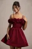 Poppy Dream | Berry Satin Floral Skater Mini Dress sold by Club L London
