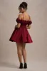 Poppy Dream | Berry Satin Floral Skater Mini Dress sold by Club L London