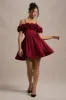 Poppy Dream | Berry Satin Floral Skater Mini Dress sold by Club L London
