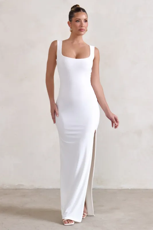 Madeline | White Sleeveless Thigh Split Maxi Dress sold by Club L London