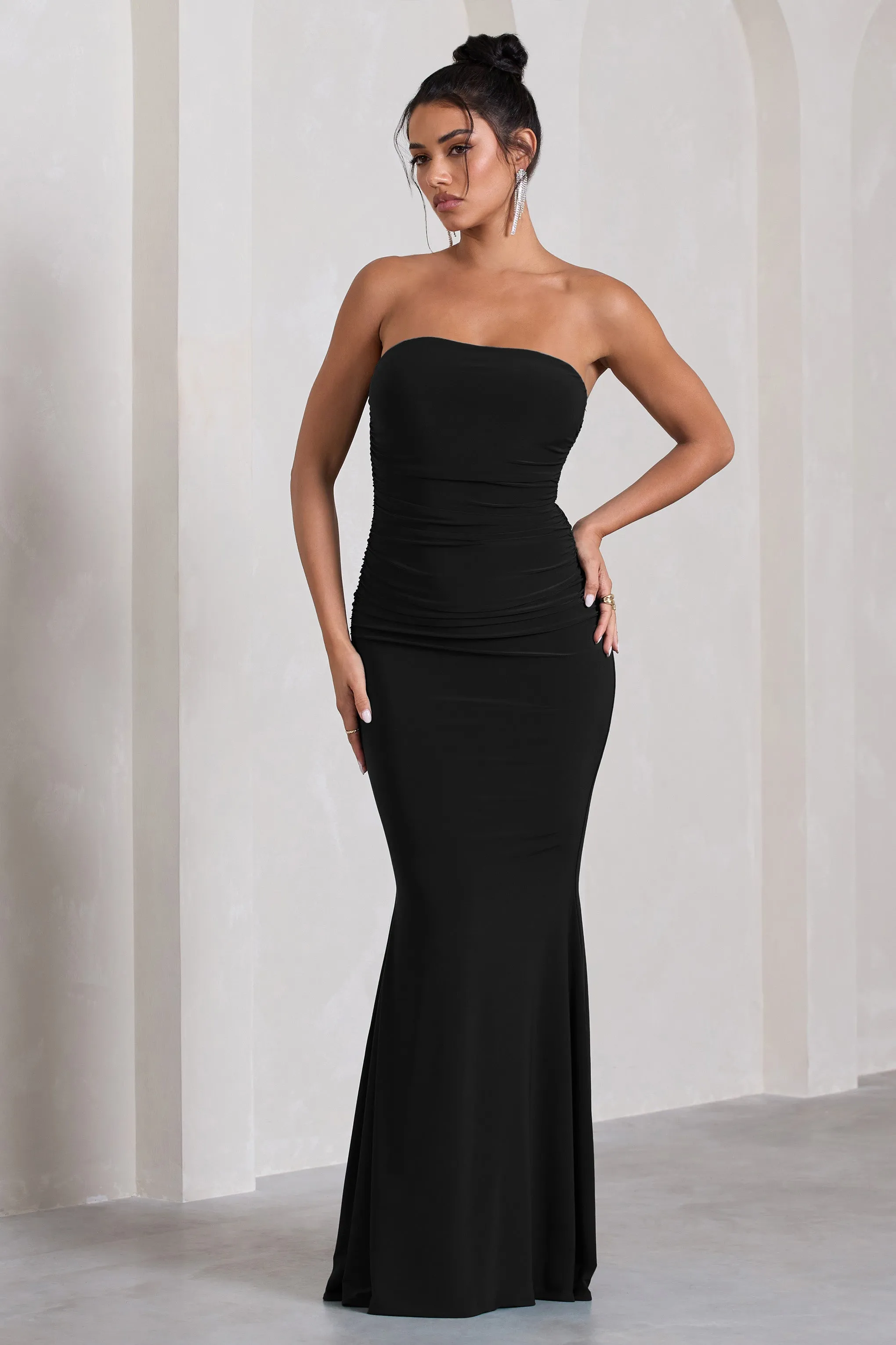 Wren | Black Ruched Bandeau Maxi Dress sold by Club L London product image thumbnail 4