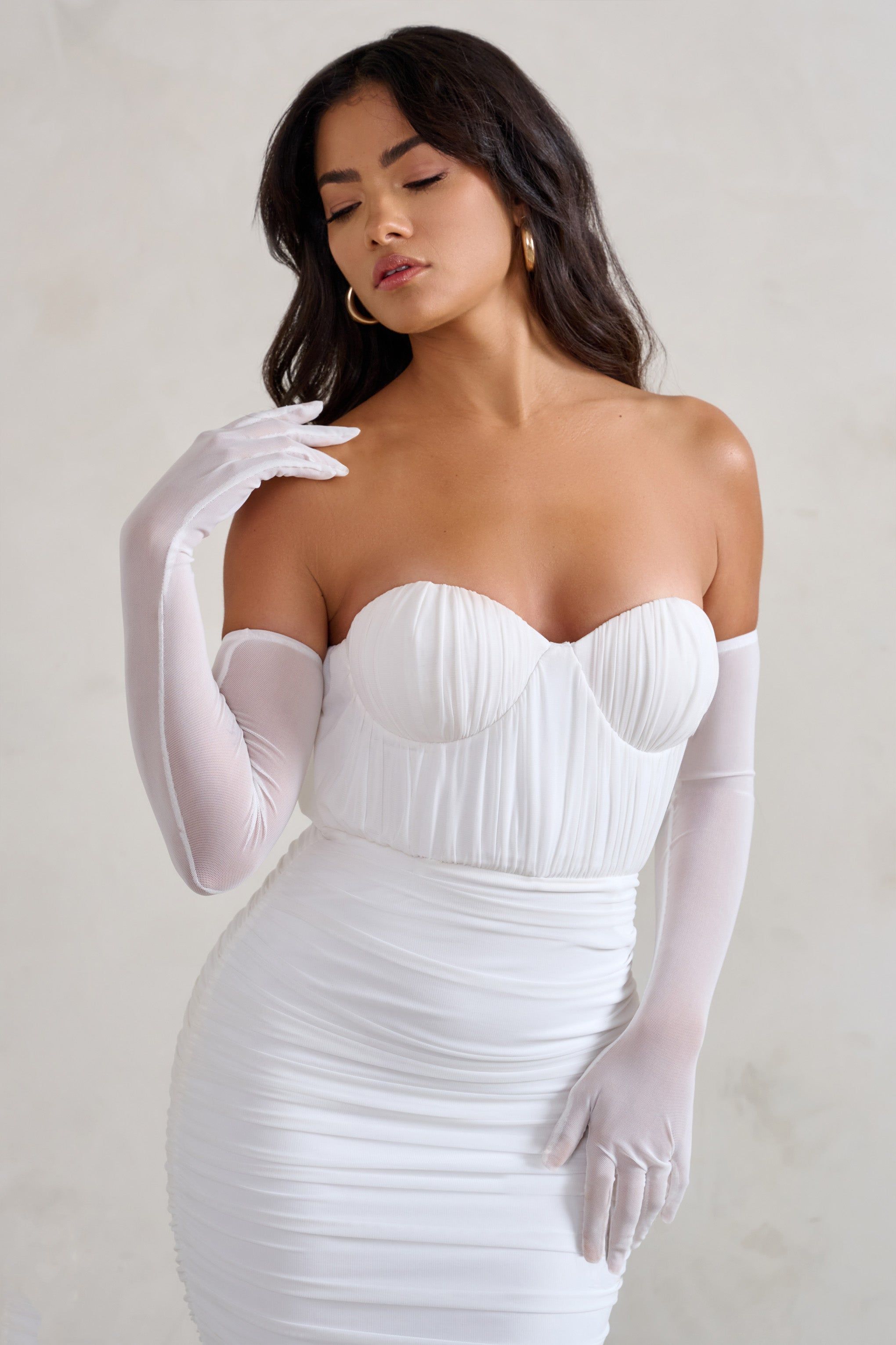 Deema | White Cupped Midi Dress With Mesh Overlay sold by Club L London product image thumbnail 4