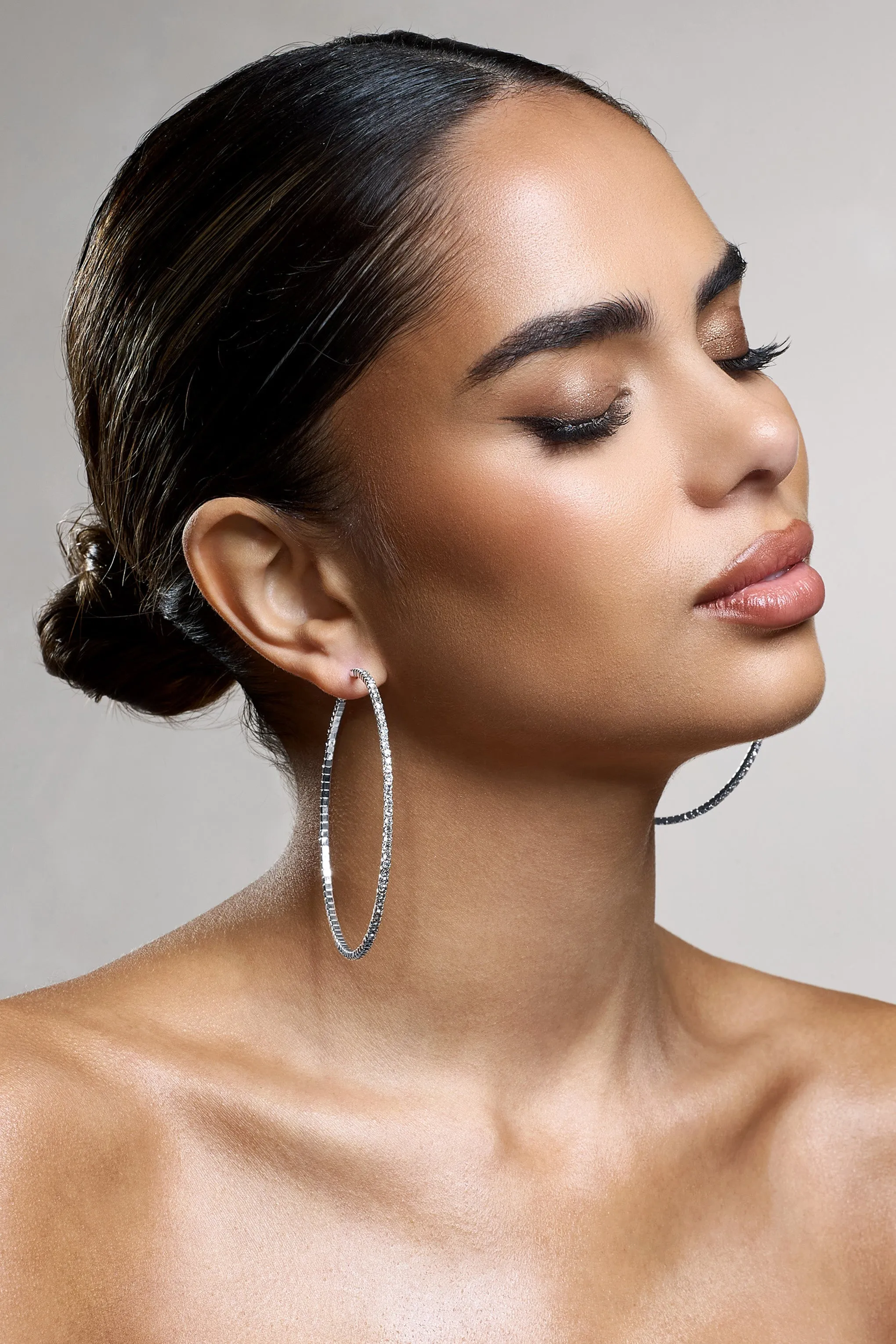 Chessie | Silver Diamante Hoop Earrings sold by Club L London product image thumbnail 3