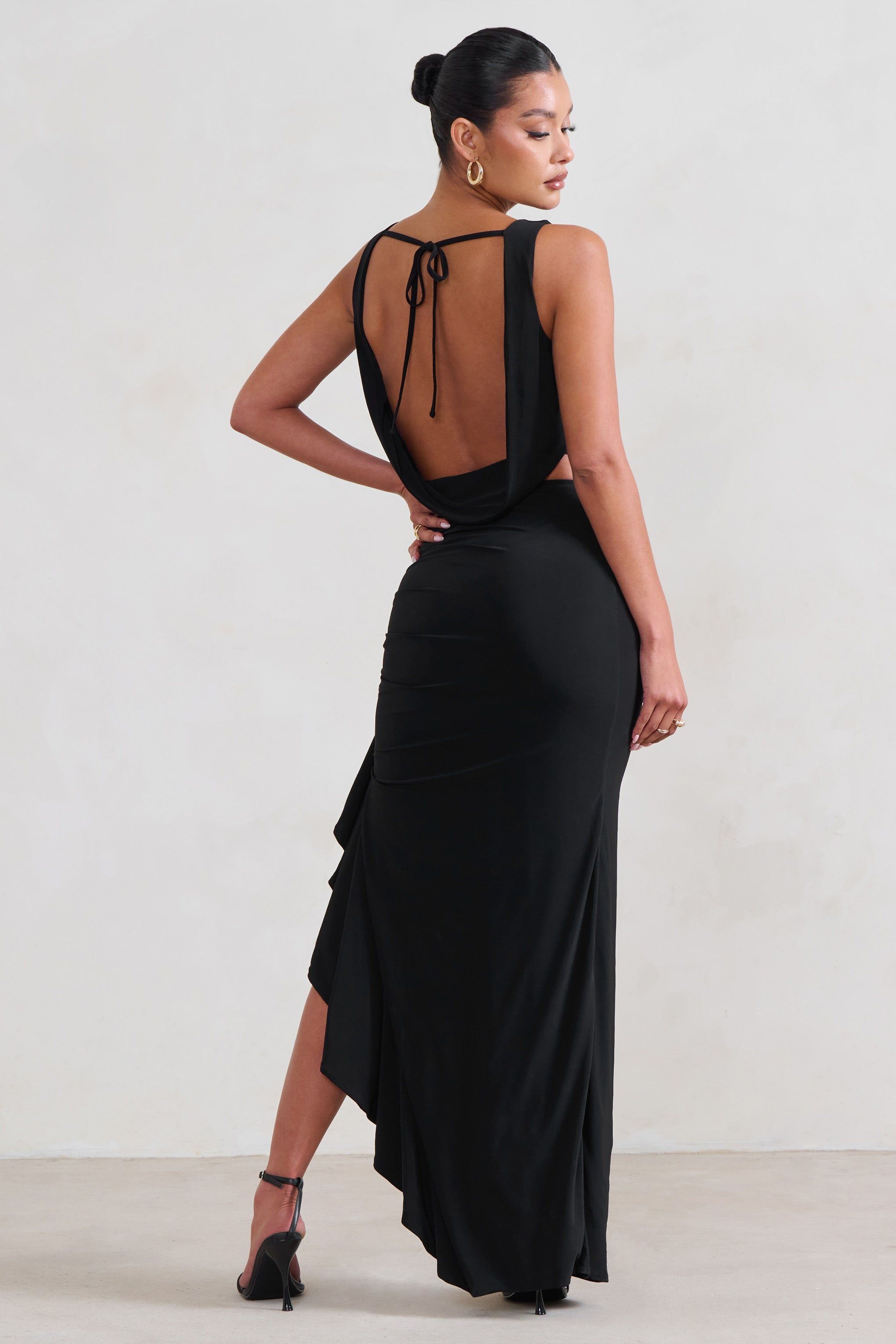 La Belle | Black Ruffle Maxi Skirt With Thigh Split sold by Club L London product image thumbnail 3