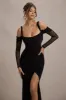 Milana | Black Square-Neck Draped Wrap Maxi Dress With Long Sleeves sold by Club L London
