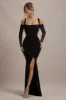 Milana | Black Square-Neck Draped Wrap Maxi Dress With Long Sleeves sold by Club L London