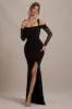 Milana | Black Square-Neck Draped Wrap Maxi Dress With Long Sleeves sold by Club L London