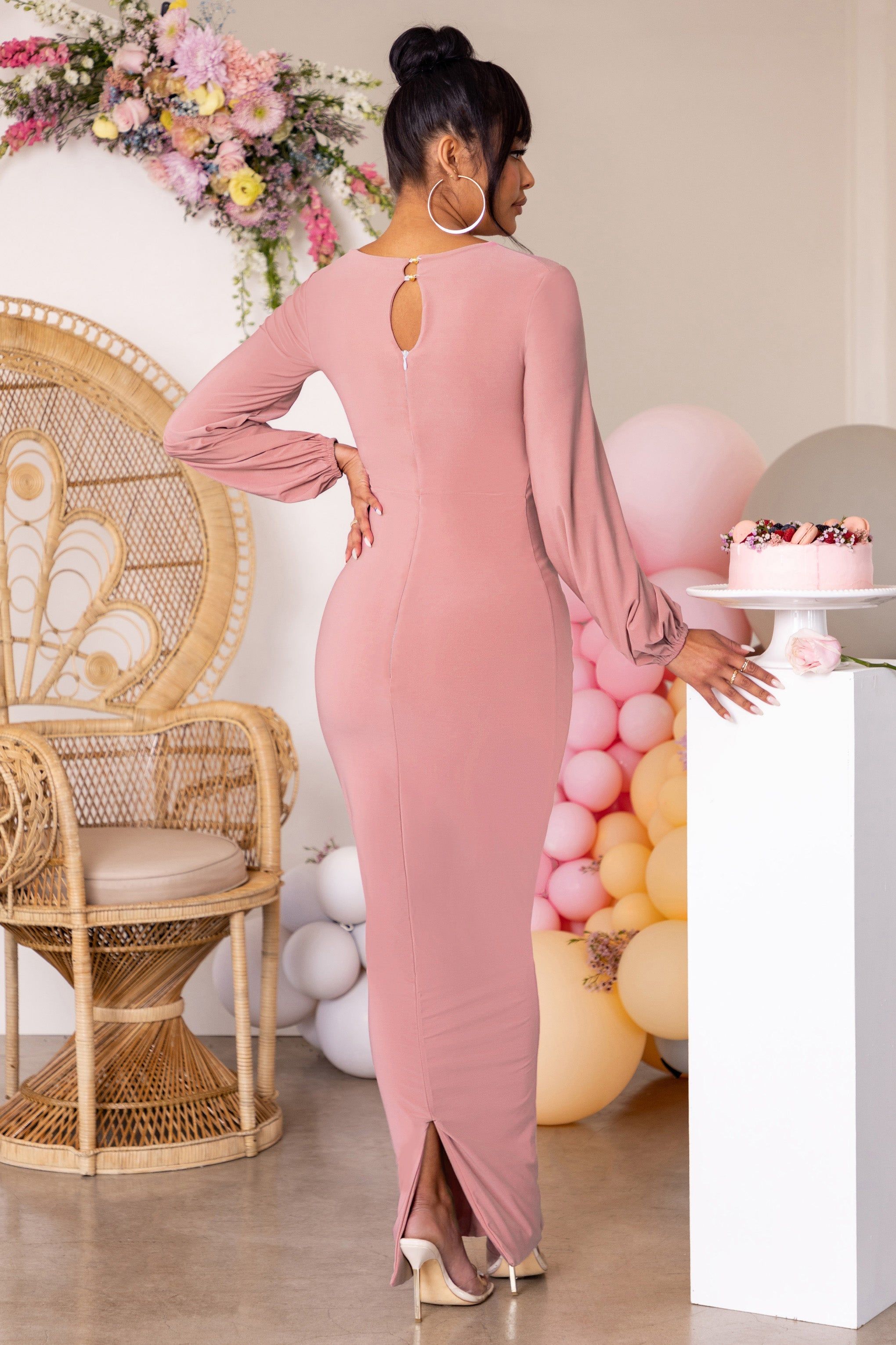 Mum To Be | Pink Maternity Long Sleeve V Neck Maxi Dress sold by Club L London product image thumbnail 2