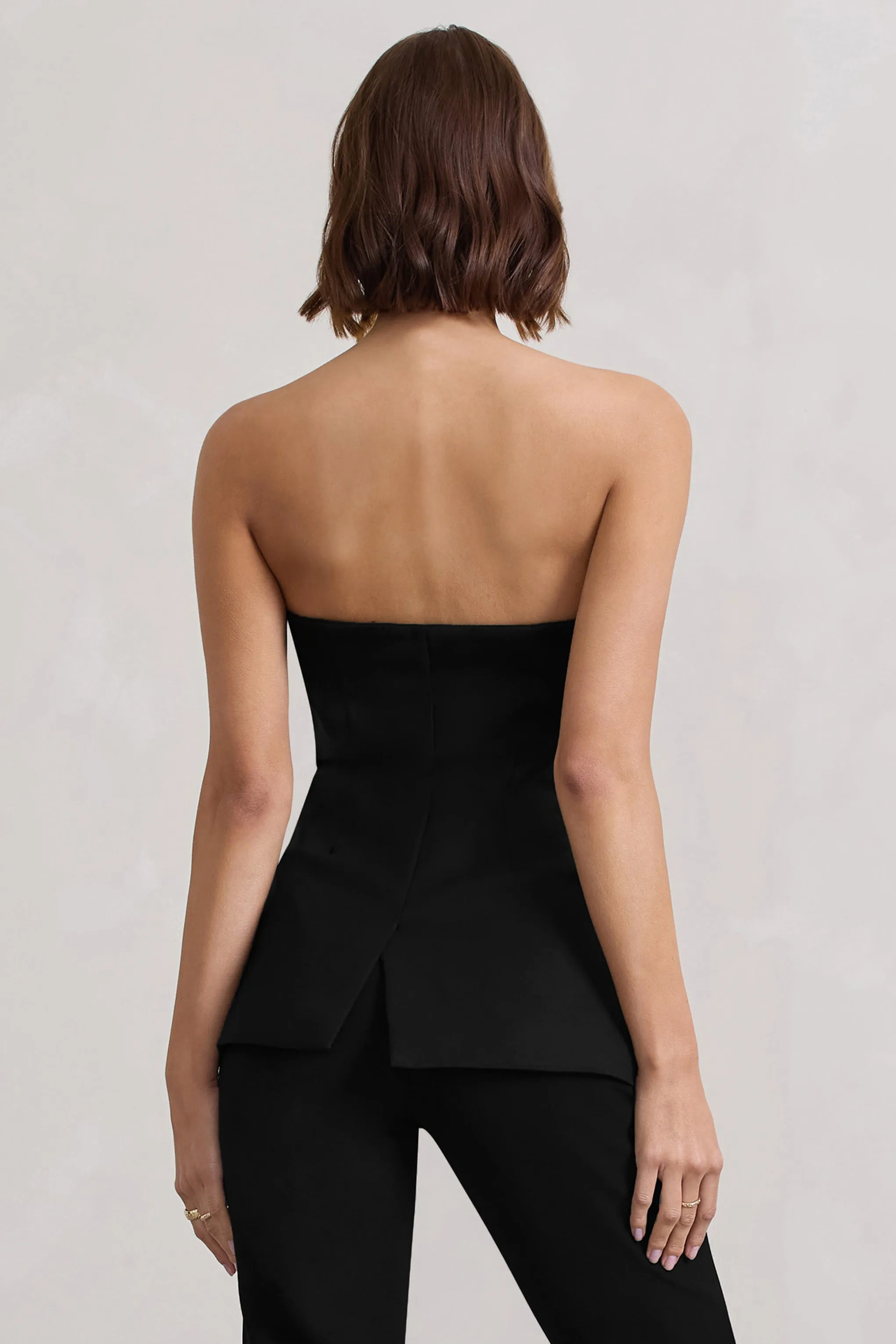 Elliana | Black Strapless Button Front Tailored Top sold by Club L London product image thumbnail 2