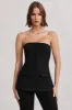Elliana | Black Strapless Button Front Tailored Top sold by Club L London
