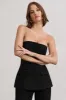 Elliana | Black Strapless Button Front Tailored Top sold by Club L London