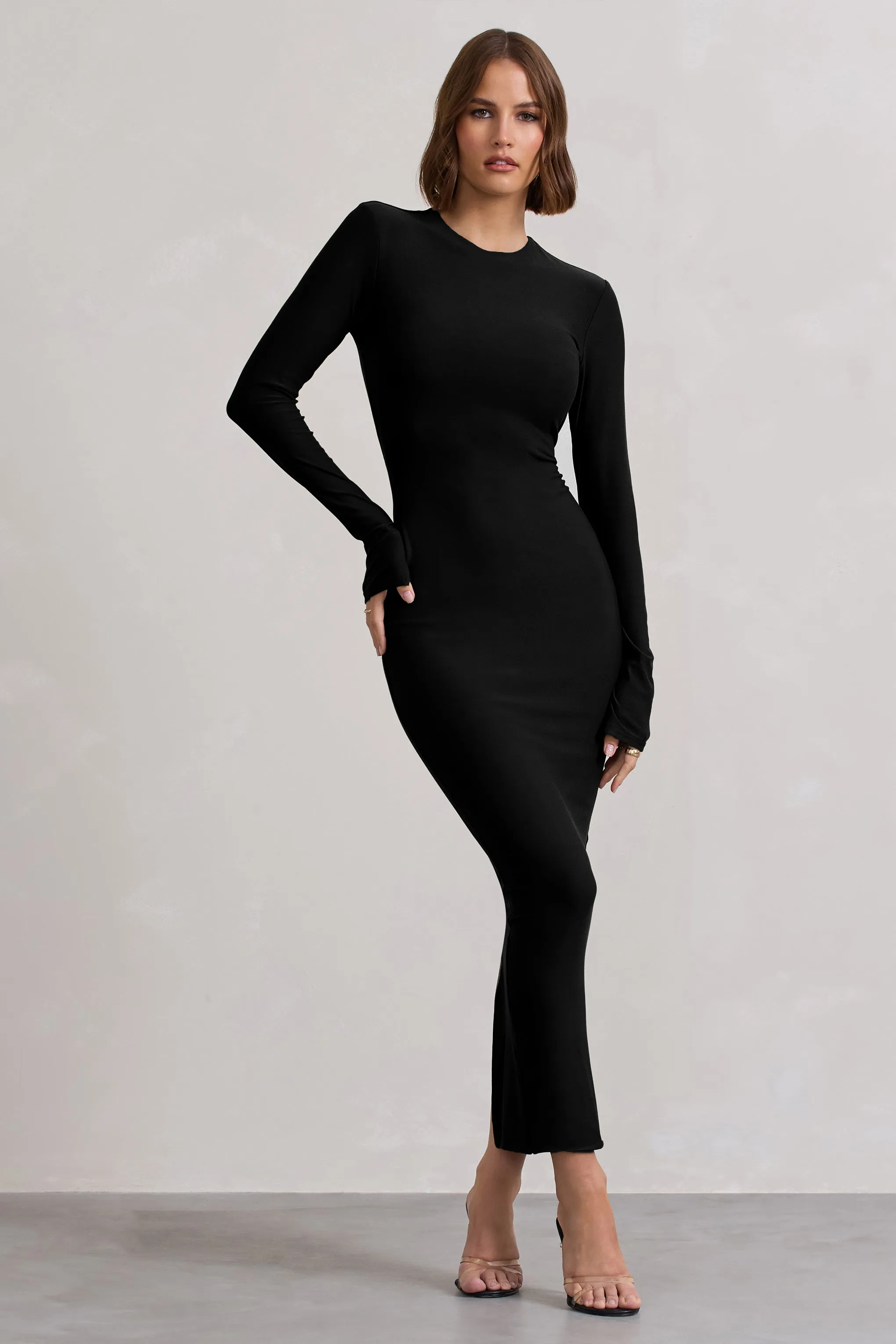 Wonder | Black Bodycon Long-Sleeve Maxi Dress sold by Club L London product image thumbnail 4