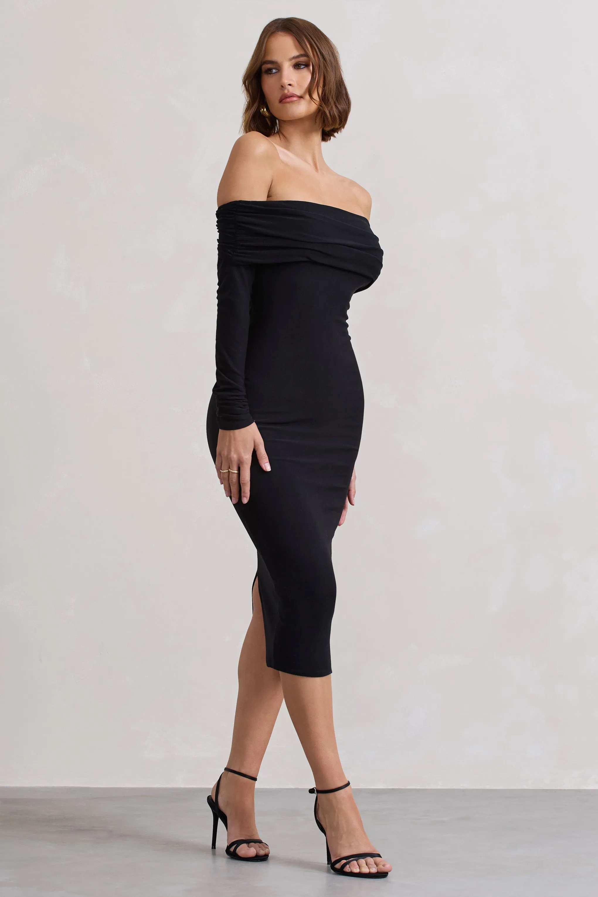 Intercept | Black Bodycon Bardot Tie-Back Midi Dress sold by Club L London product image thumbnail 4