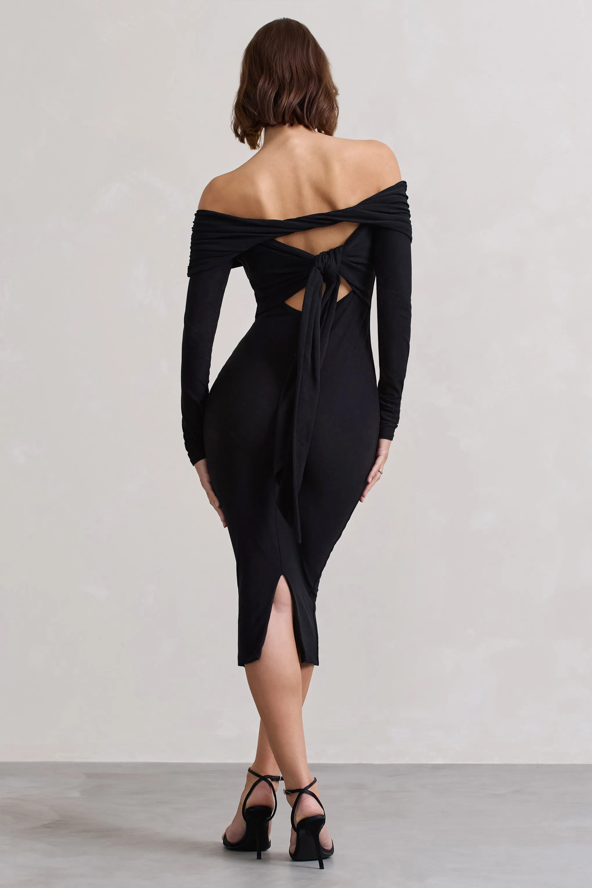 Intercept | Black Bodycon Bardot Tie-Back Midi Dress sold by Club L London product image thumbnail 2