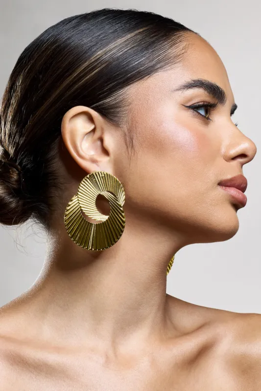 Lenora | Gold Ribbed Layered Circle Earrings sold by Club L London