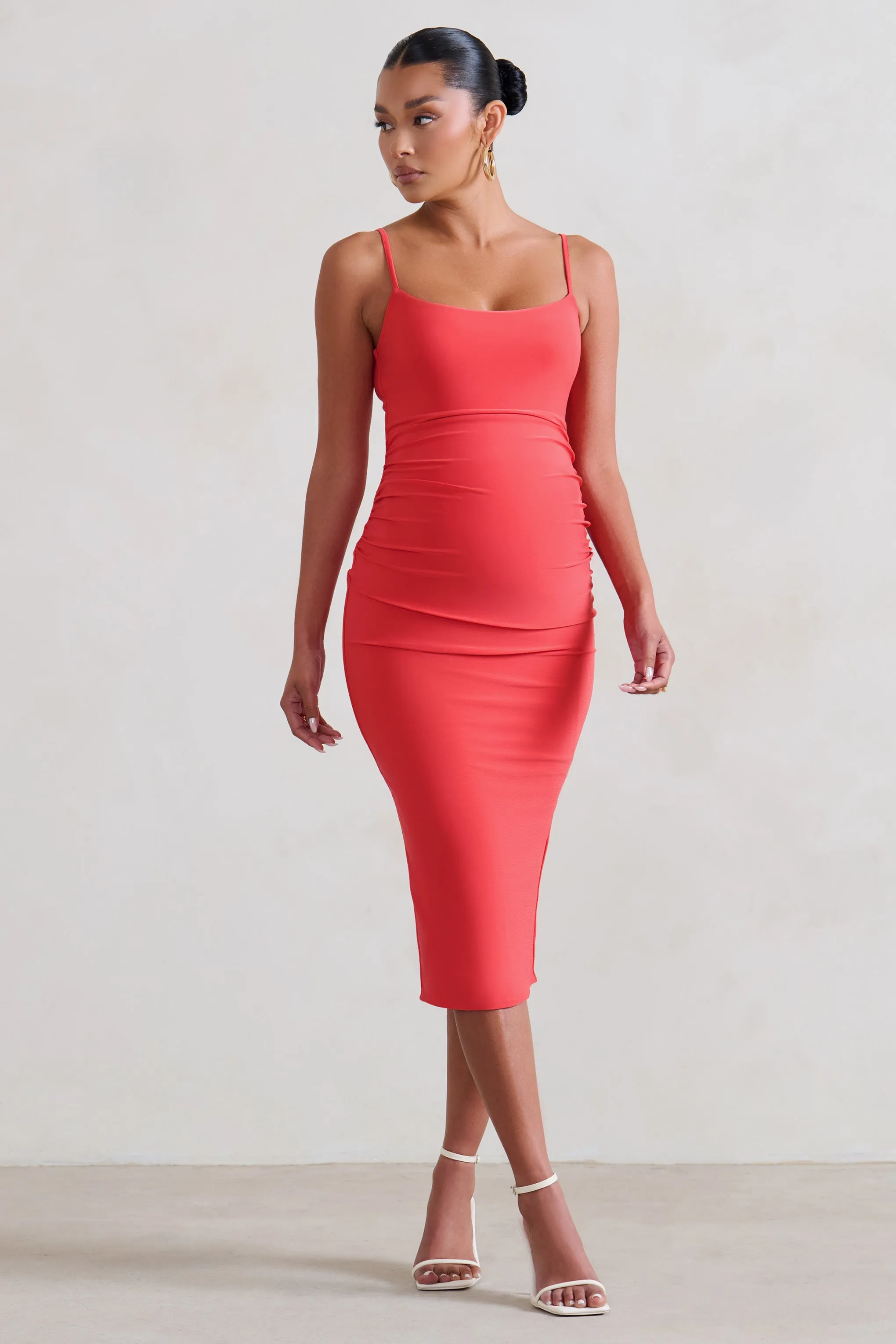 Raquel | Coral Maternity Cami Midi Dress With Split sold by Club L London product image thumbnail 4