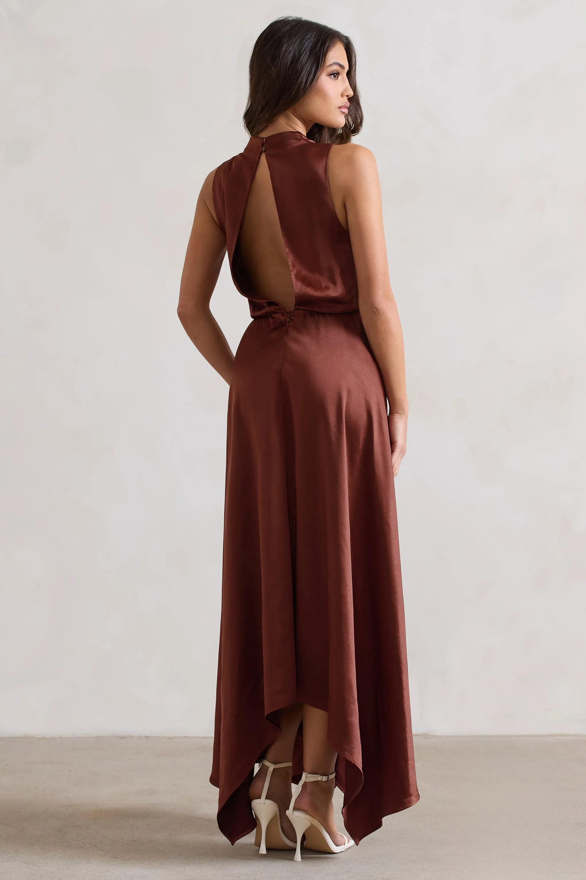 Kerri | Chocolate Brown Satin Cowl-Neck Maxi Dress sold by Club L London product image thumbnail 2