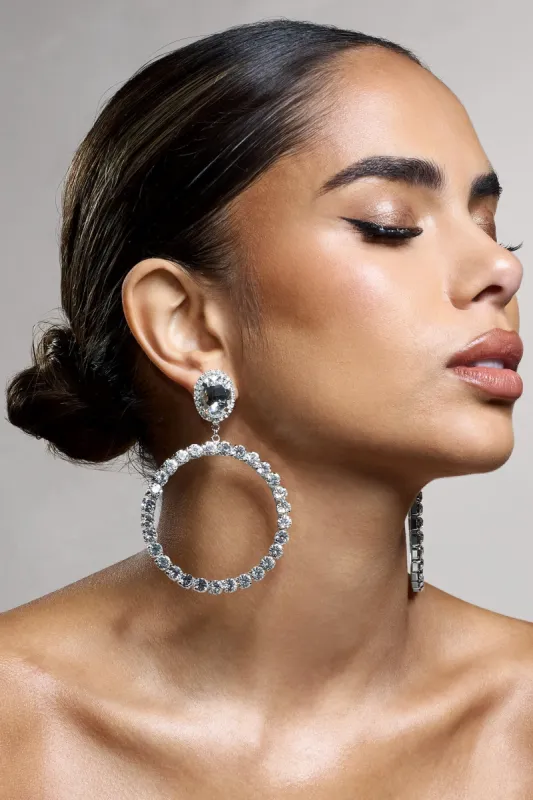 To Present | Silver Diamante Drop Hoop Earrings sold by Club L London