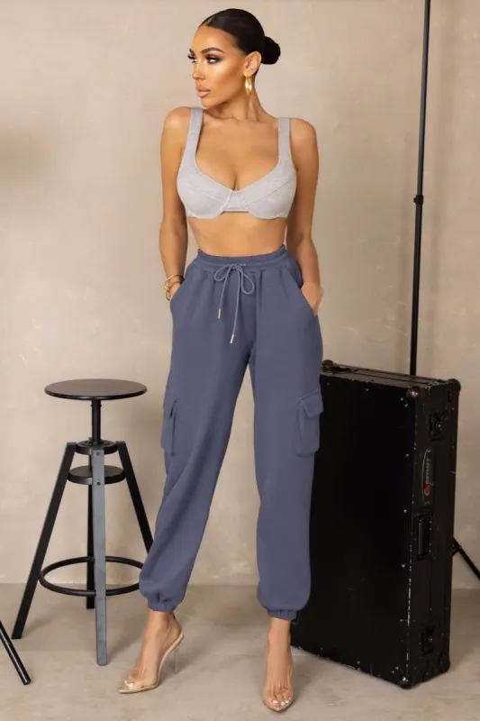 Unlimited | Indigo Blue Oversized Joggers with Utility Pockets sold by Club L London