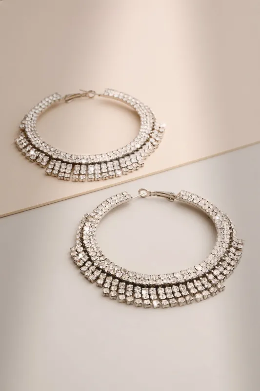 Niamh | Silver Diamante Hoop Earrings sold by Club L London
