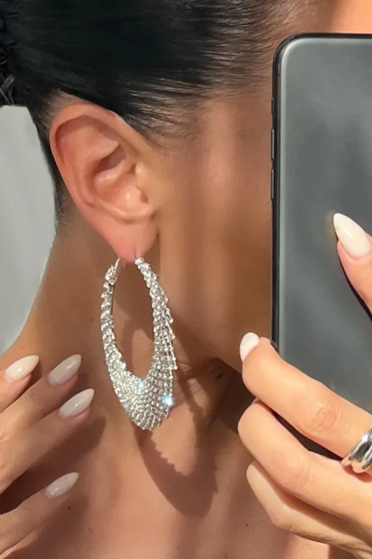 Fortuna | Silver Diamante Hoop Earrings sold by Club L London