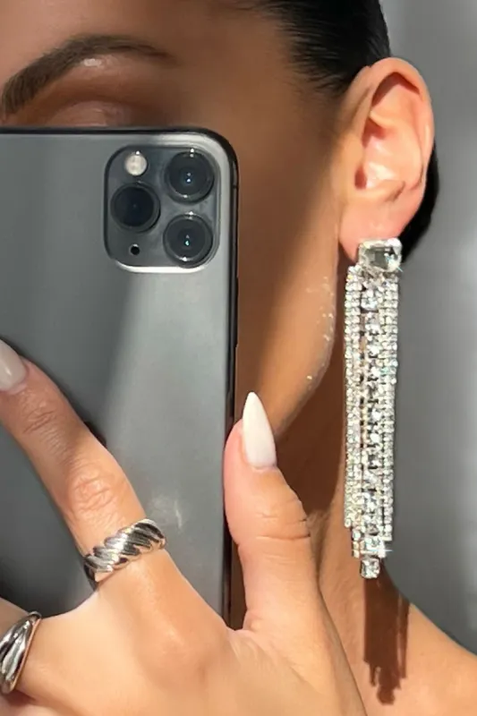 Alethea | Silver Diamante Tassel Drop Earrings sold by Club L London