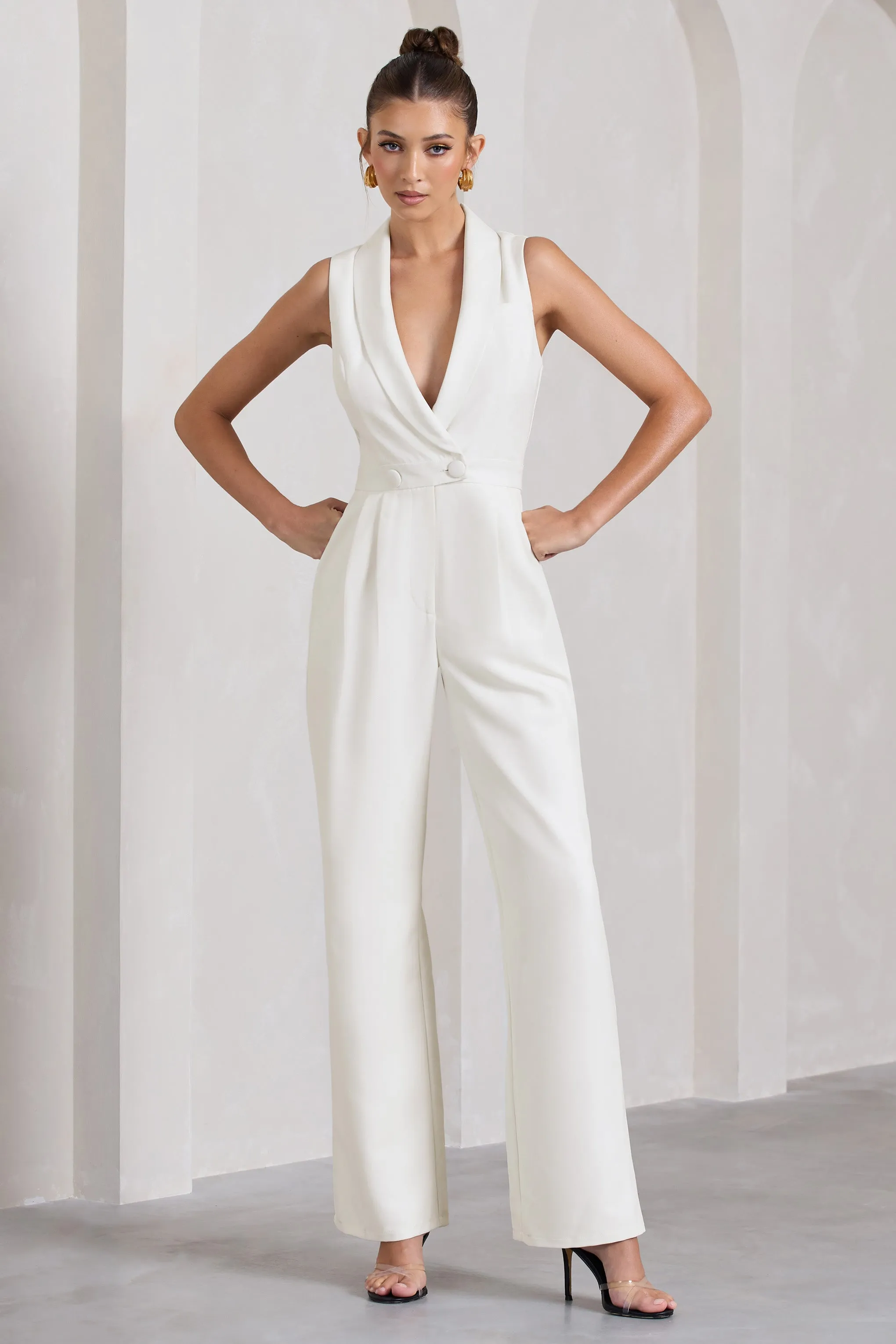 Endure | White Tailored Sleeveless Wide-Leg Jumpsuit sold by Club L London product image thumbnail 5