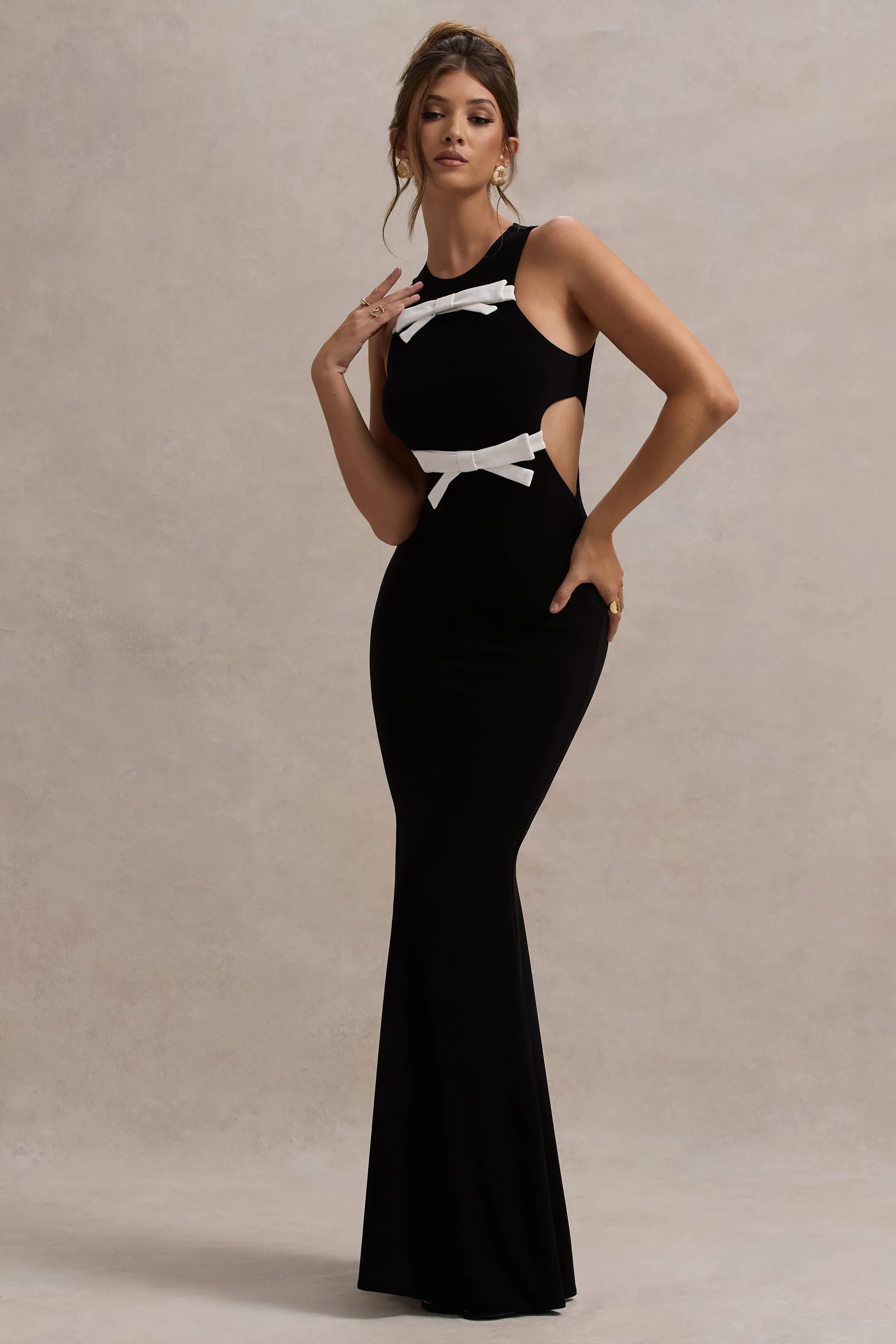 Aurelie | Black Cut-Out Maxi Dress With Bows sold by Club L London product image thumbnail 4