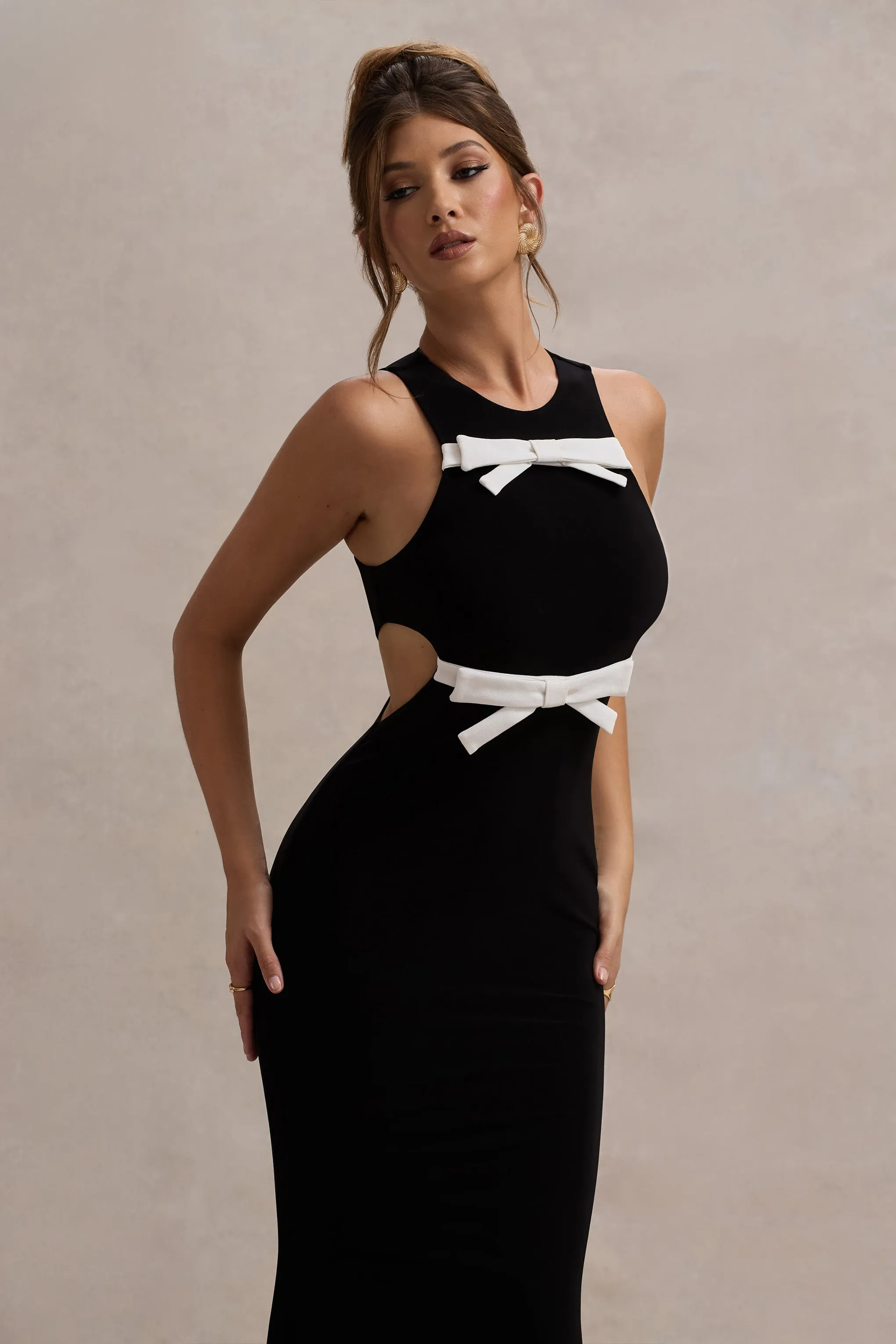 Aurelie | Black Cut-Out Maxi Dress With Bows sold by Club L London product image thumbnail 3