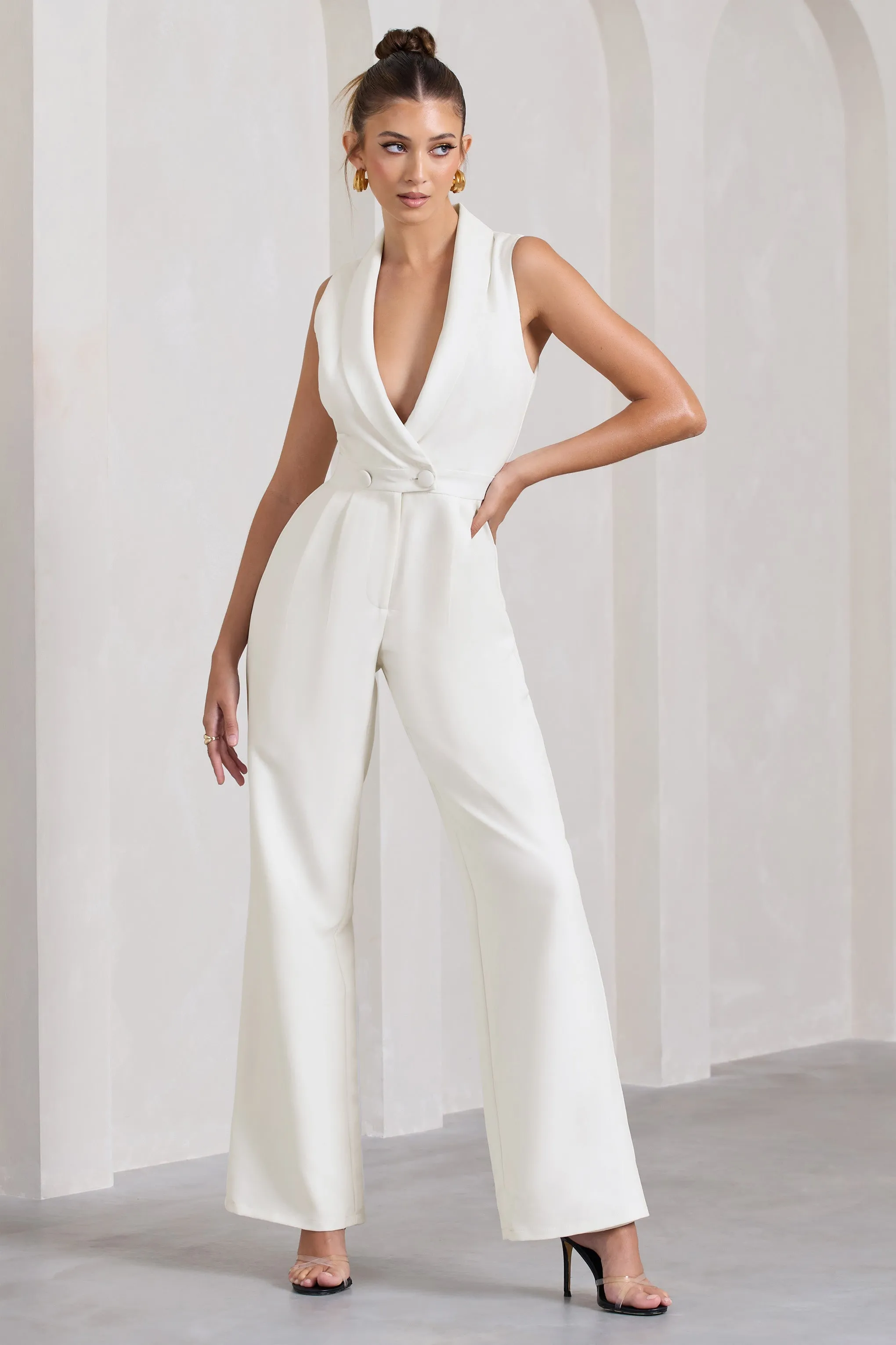 Endure | White Tailored Sleeveless Wide-Leg Jumpsuit sold by Club L London