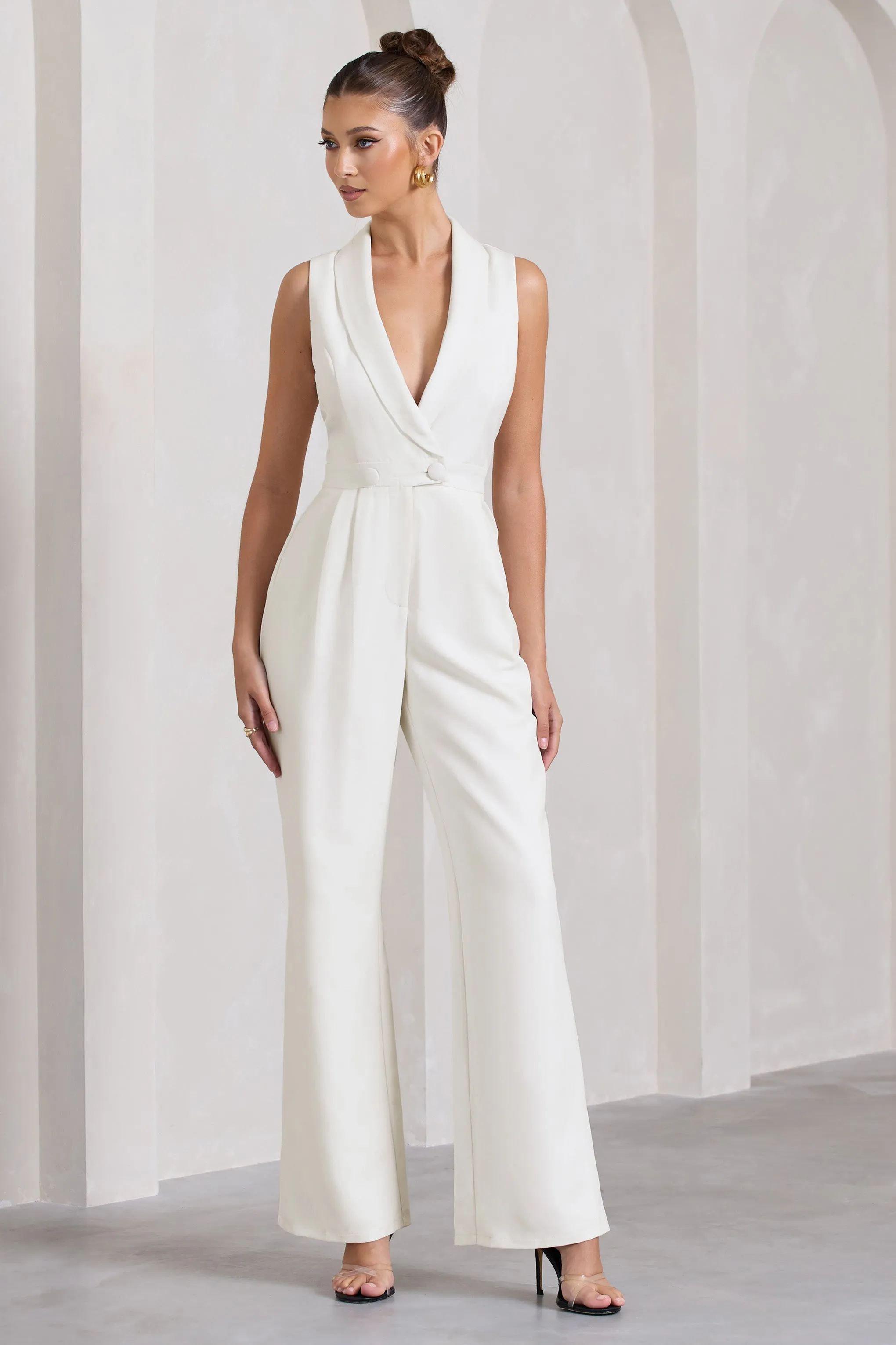 Endure | White Tailored Sleeveless Wide-Leg Jumpsuit sold by Club L London product image thumbnail 4