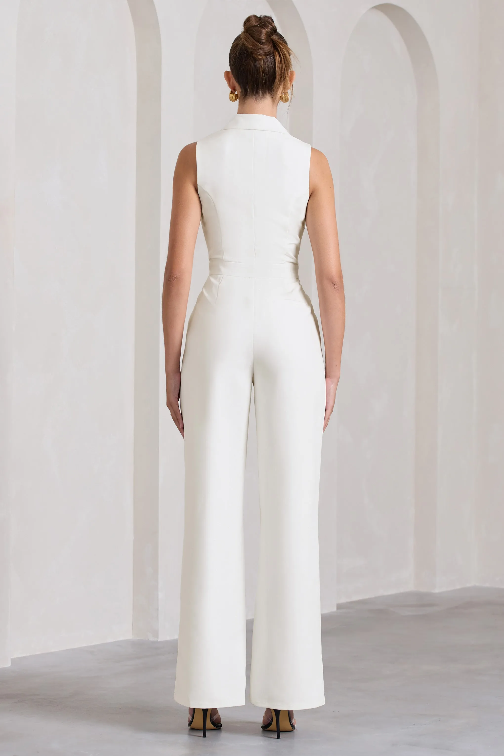 Endure | White Tailored Sleeveless Wide-Leg Jumpsuit sold by Club L London product image thumbnail 2