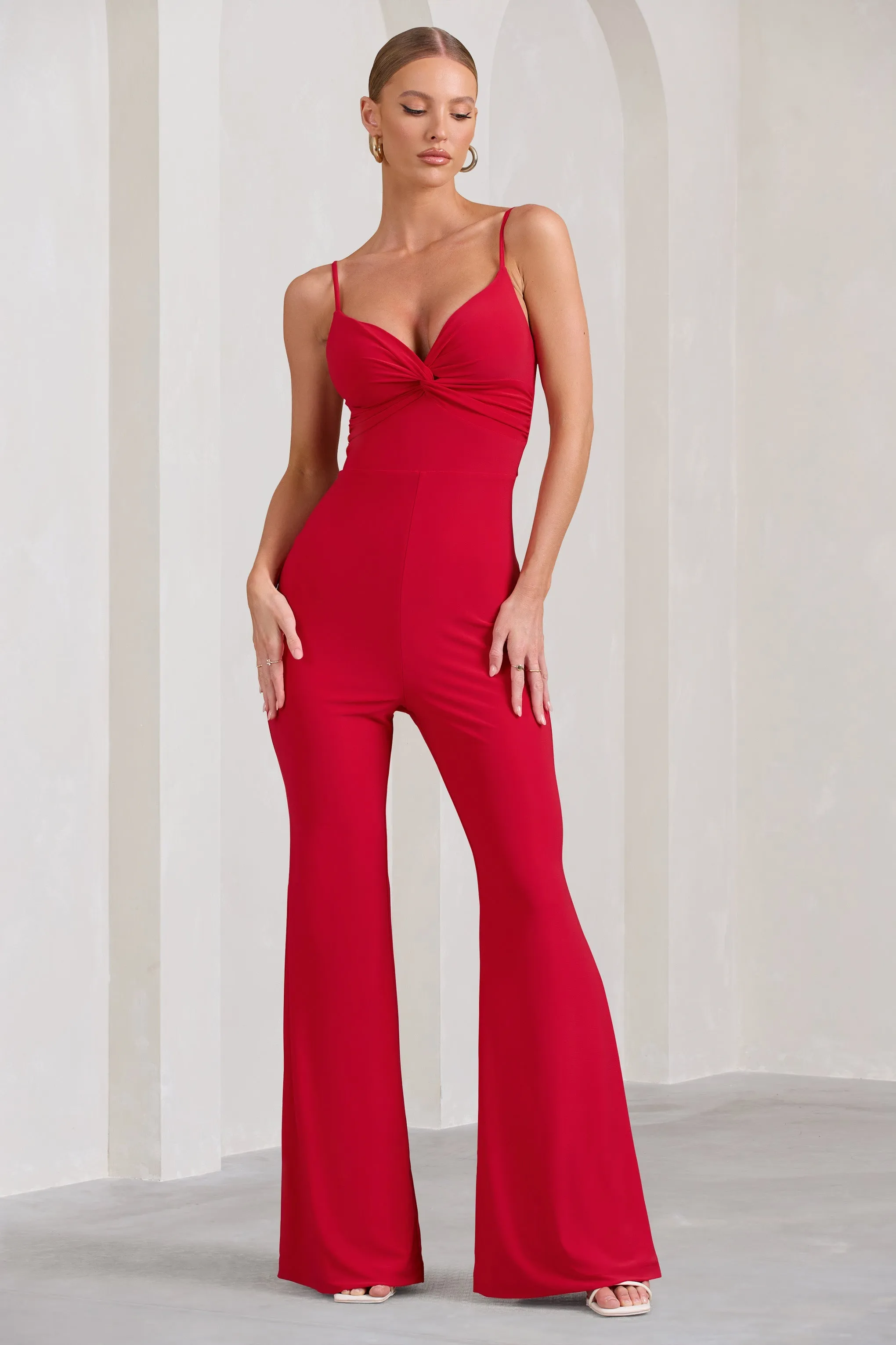 Aspiration | Red Knot Detail Ruched Jumpsuit sold by Club L London