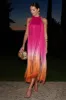 Arizona | Pink & Orange Ombre Fringe High-Neck Mini Dress sold by Club L London