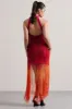 Arizona | Pink & Orange Ombre Fringe High-Neck Mini Dress sold by Club L London