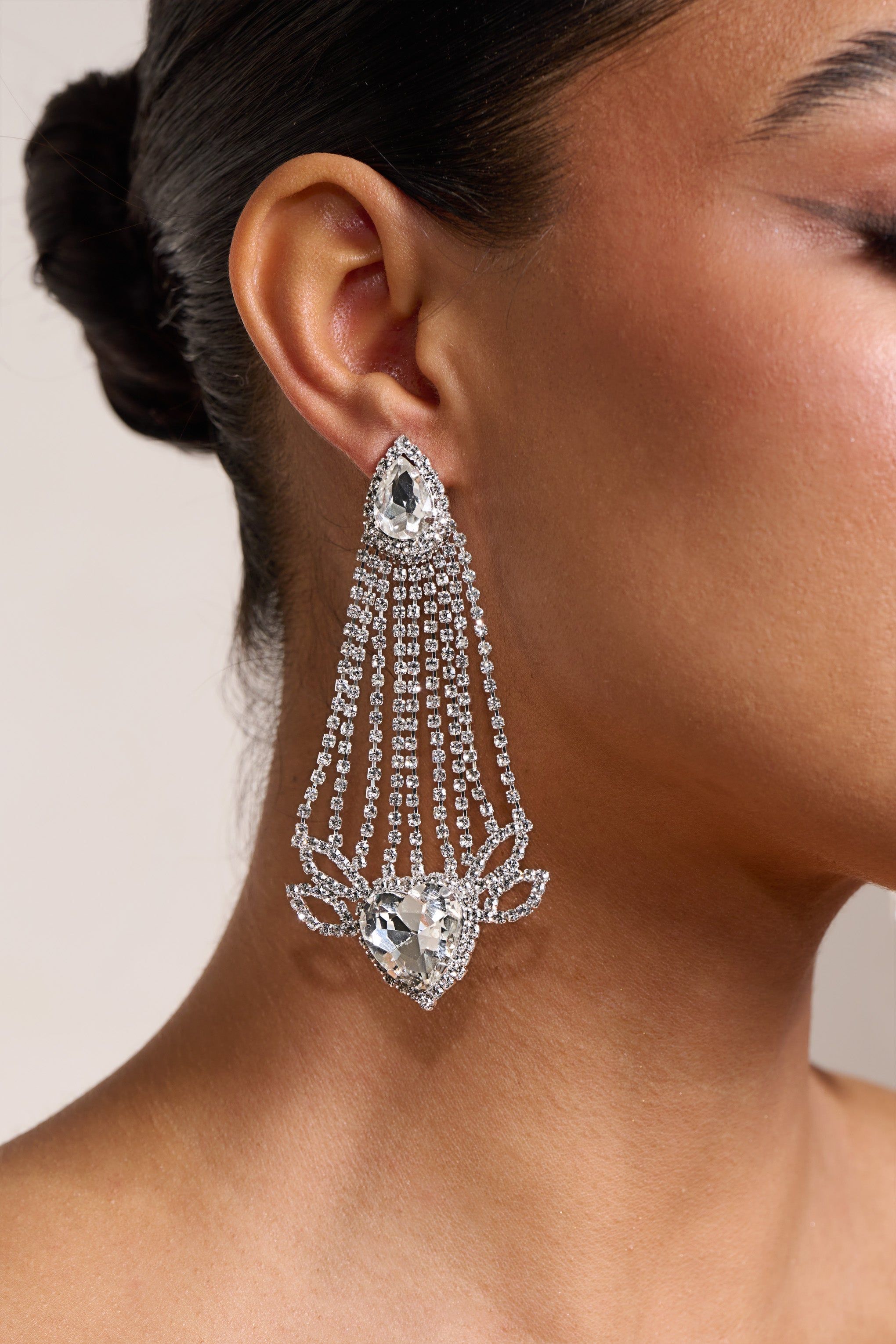 Francesca | Silver Diamante Circle Tassel Drop Earrings sold by Club L London product image thumbnail 2