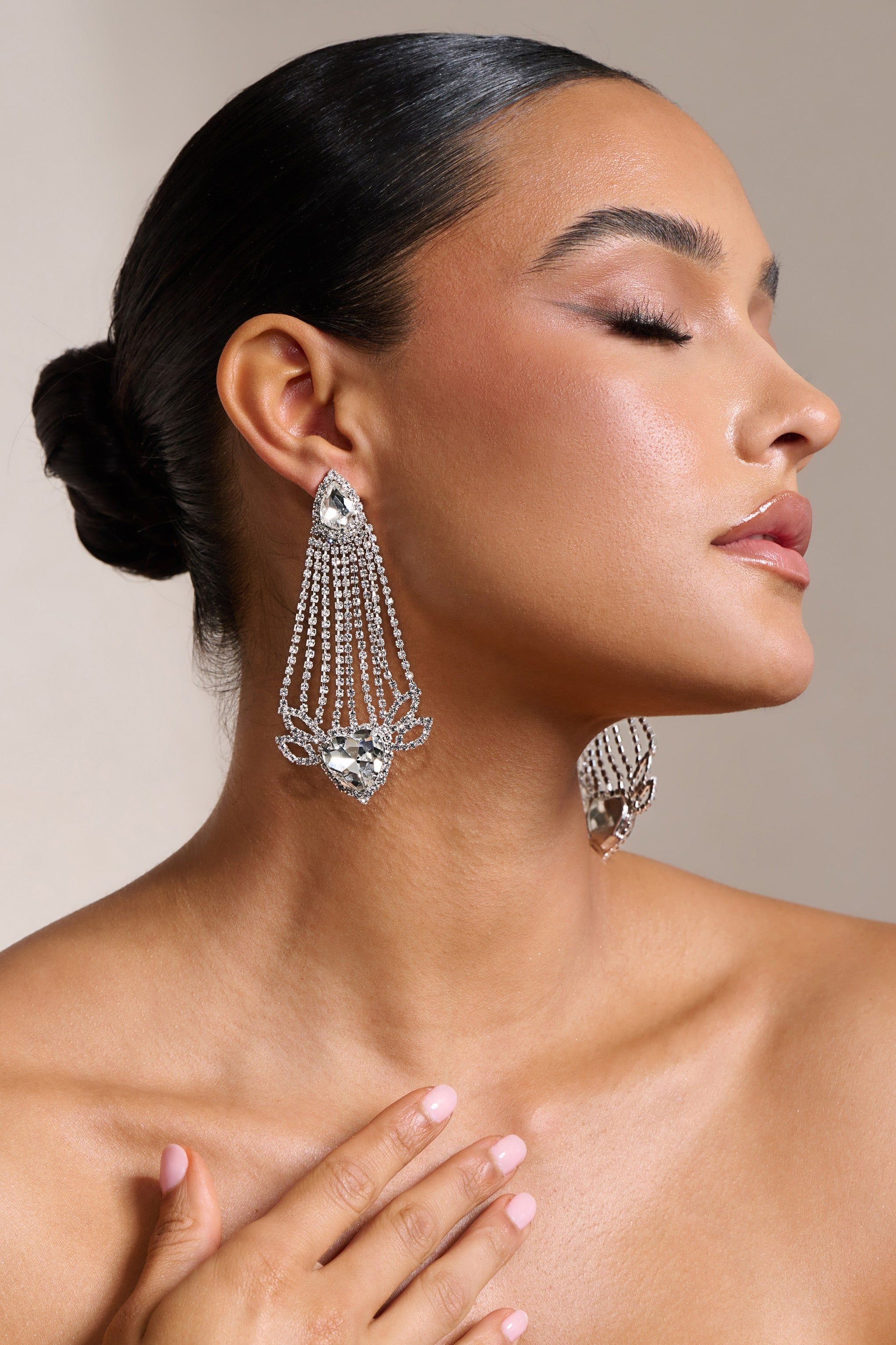 Francesca | Silver Diamante Circle Tassel Drop Earrings sold by Club L London
