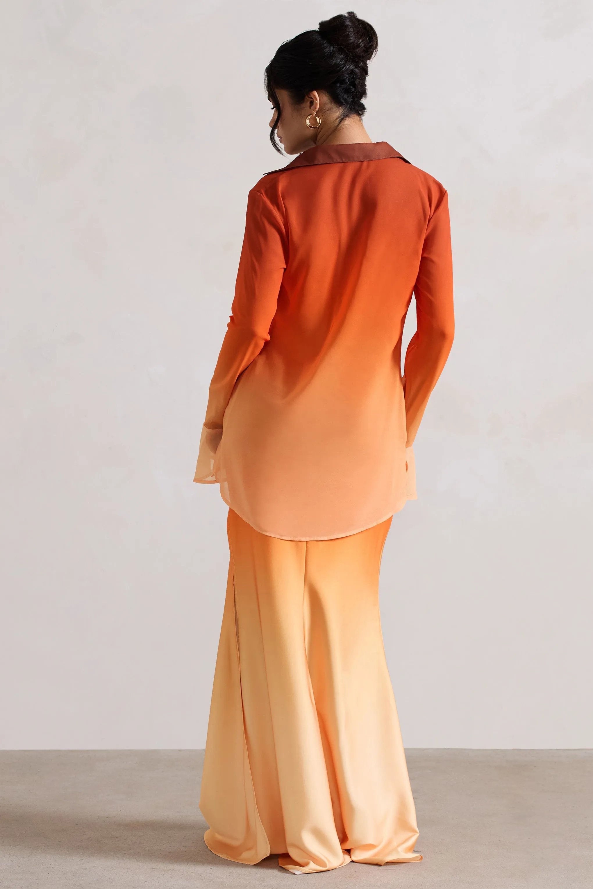 Serita | Orange Ombre Satin Maxi Skirt sold by Club L London product image thumbnail 2