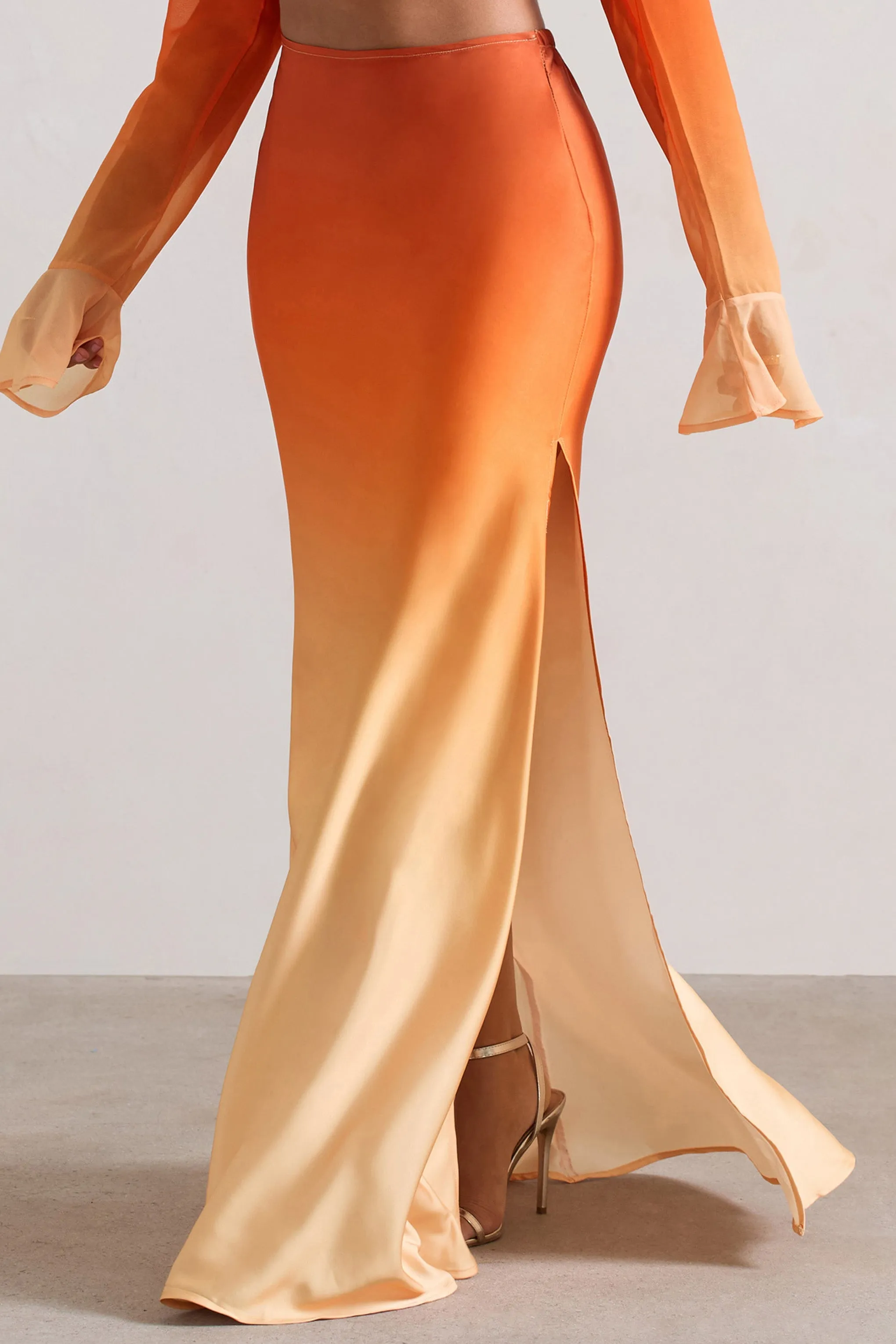 Serita | Orange Ombre Satin Maxi Skirt sold by Club L London product image thumbnail 3