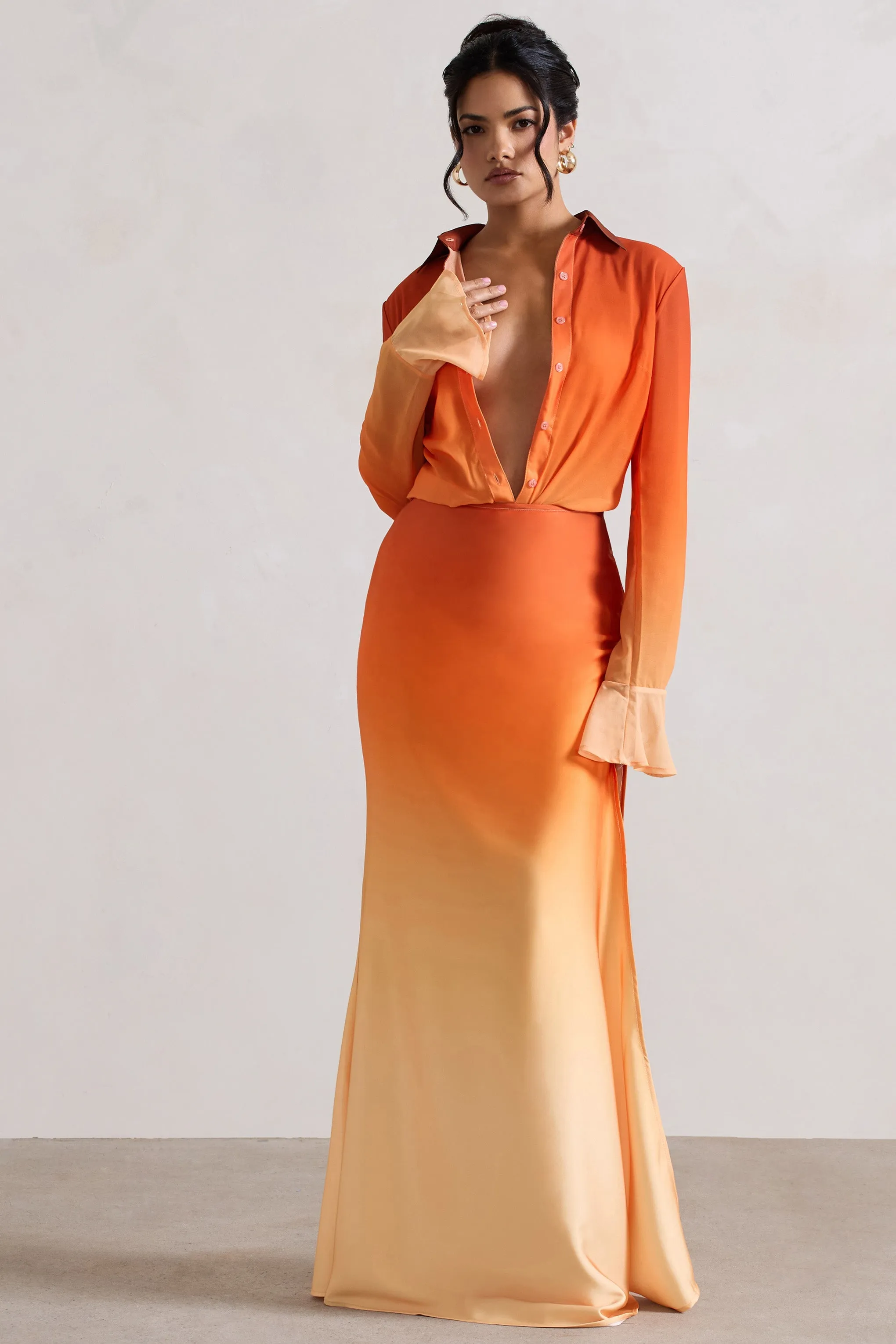 Serita | Orange Ombre Satin Maxi Skirt sold by Club L London product image thumbnail 5