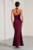 Loving | Burgundy Halter-Neck Maternity Maxi Dress With Flower Corsage sold by Club L London